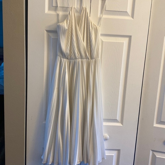 Vintage Easy Street Fashion New York white pleated dress low V‎ size 9 - Picture 1 of 10